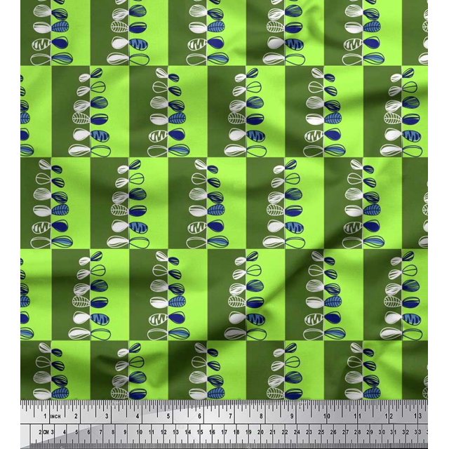 Soimoi Poly Georgette Fabric Check & Leaves Artistic Print Fabric by Yard 42 Inch Wide