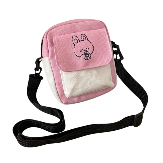 TopLLC Small Crossbody Bag for Women/Men, Matching Color Canvas Shoulder Bag with Rabbit Pattern, Mini Messenger Satchel Bag with Adjustable Strap, Lightweight Casual Crossbody Purse Gifts for Student