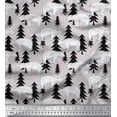 thumbnail image 1 of Soimoi Gray Heavy Satin Fabric Bear Tree Print Fabric by the Yard 56 Inch Wide, 1 of 3
