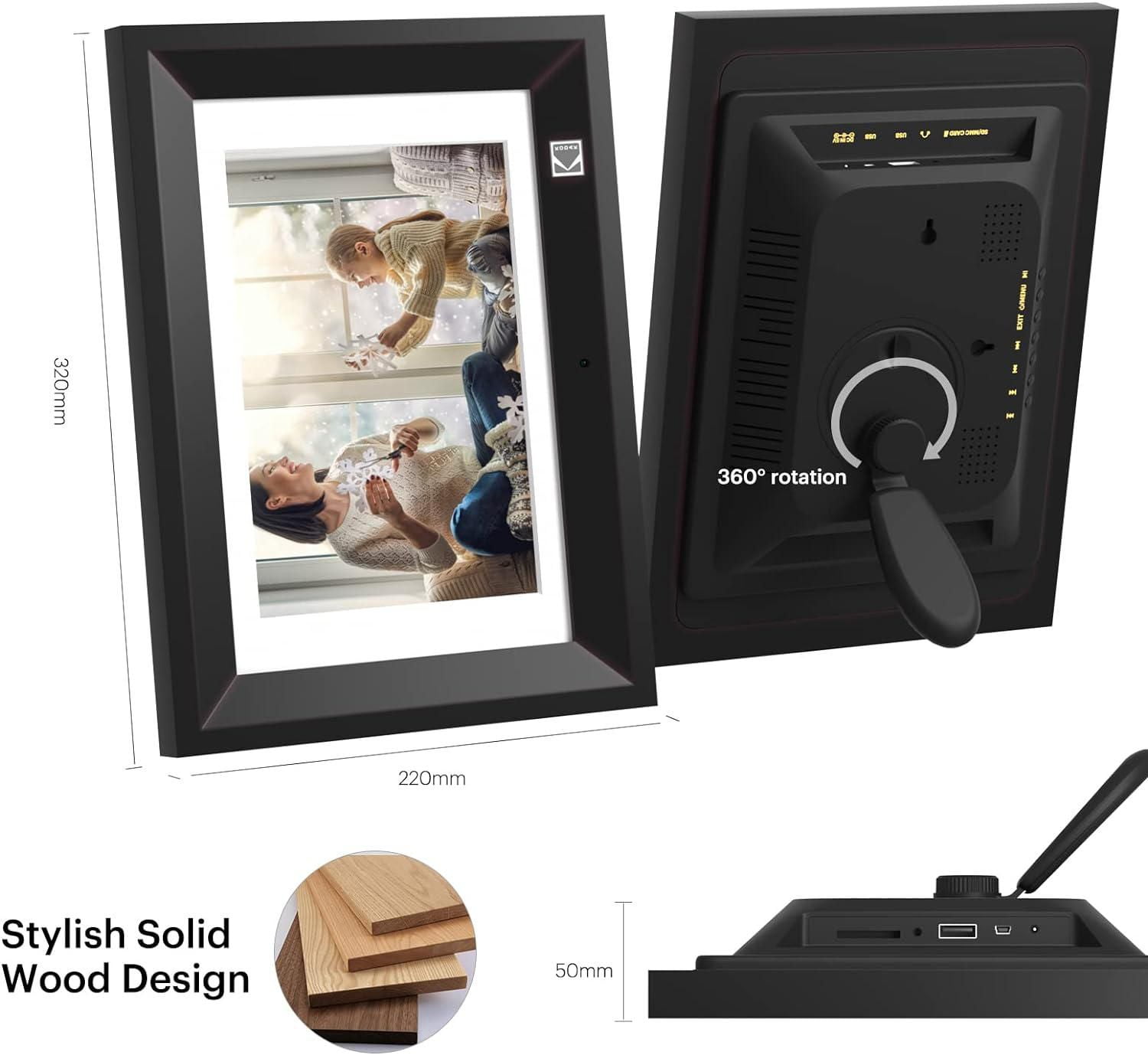 KODAK RDPF-1020V Cadre photo numérique 10,1 pouces IPS, 800 x 1280, cadre en bois 8 Go, noir