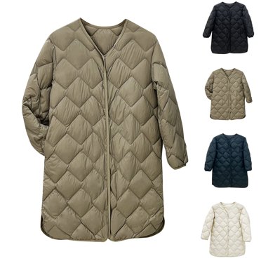YOIAVAIOY Women Lightweight Quilted Jackets Long Sleeve Button Down Diamond Puffer Jacket Warm Winter Outerwear Coats Army Green L