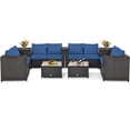 thumbnail image 3 of Gymax 8PCS Cushioned Rattan Patio Conversation Set w/ Side Table Navy Cushion, 3 of 10