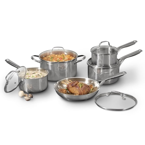 Starfrit The Rock Performance Batterie de Cuisine en Acier Inoxydable 10 Pièces, Sans PFAS, Compatible Induction, Technologie Lev.Tec