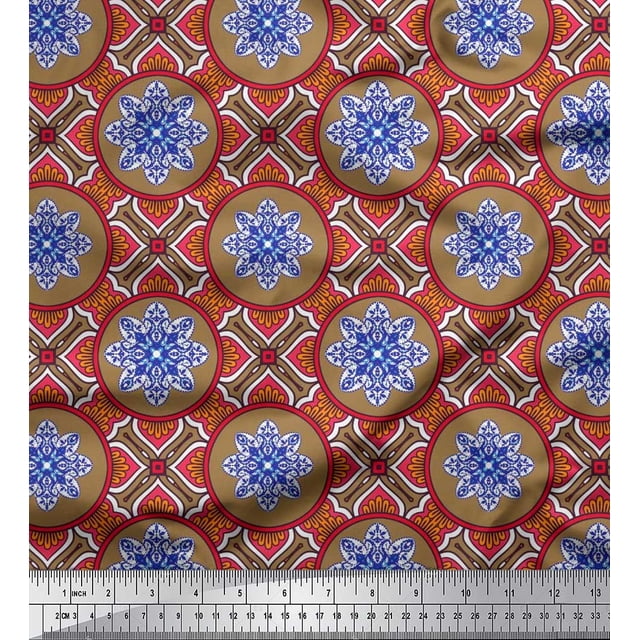Soimoi Poly Georgette Fabric Floral Mandala Printed Craft Fabric by The Yard 52 Inch Wide