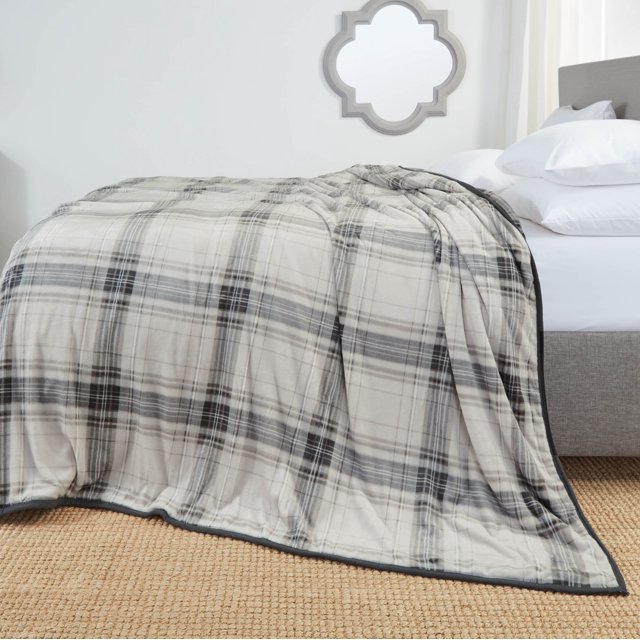 Nestl Ultra Plush Heavy Thick Raschel Imitation Mink Bed Blanket, 55 x 82, Gray Plaid