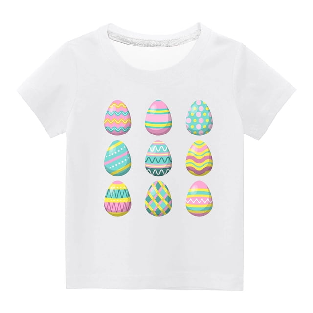 MeetoTime T-shirt à Manches Courtes Imprimé Œufs de Pâques pour Enfants Col Rond Confortable pour Garçons Filles