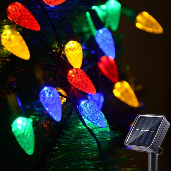 AMERTEERCA Guirlandes Solaires de Noël Extérieures C6 Guirlande Lumineuse Fraise 50 LED Guirlandes Féeriques de Noël à Énergie Solaire Rechargeables Gard