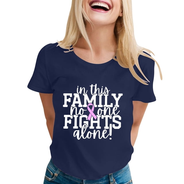 T-shirt à Manches Courtes pour Femmes, Décontracté et à la Mode, Col Rond, Imprimé de Lettres, Cancer du Sein, Haut 1