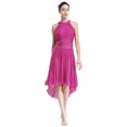 thumbnail image 1 of RUNQHUI Costume de Danse Lyrique pour Femme Robe Asymétrique Froncée avec Strass Justaucorps à Jupe de Danse Moderne Rose Vif m, 1 of 7