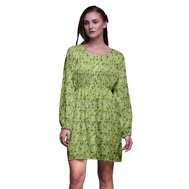 Bimba Chemise Midi Droite à Boutons pour Femmes à Feuilles Vertes et Oiseau Flowerpecker, Tunique Décontractée d'Été - X-Grand