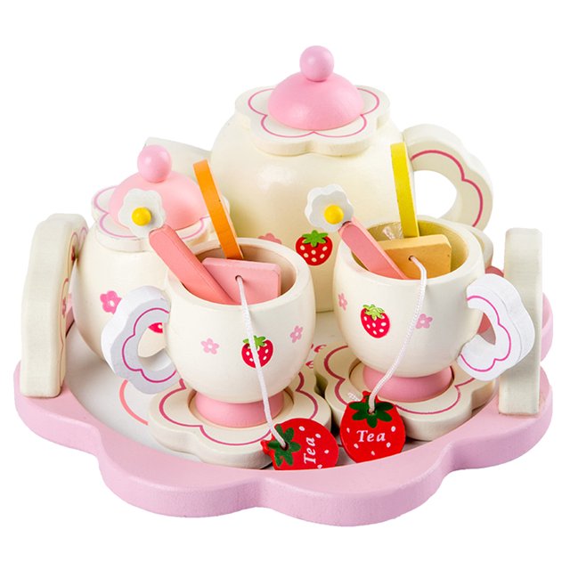 CIMAXIC 1 Set Kids Tea Ware Toys Wooden Tea Ware Toys Simulation Pink Tea Ware Toys Wooden Children Toys (Accessories for Random Color),7.48"X7.48"X4.72"