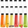 thumbnail image 1 of GFDYREE 18 Pack Plastic Juice Bottle, 12 Oz Clear Beverage Bottle with Black Tamper Evident Caps, Reusable Bulk Drink Containers Portable Water Bottle for Juice, Smoothies, Milk, Pyramid Sha, 1 of 7