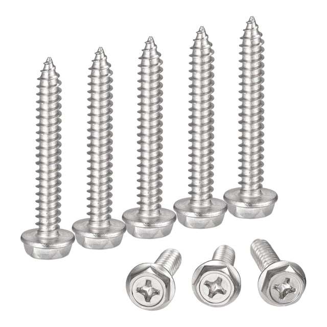Unique Bargains Rondelle Hexagonale Phillips en Acier Inoxydable 304 M6 x 40 mm à Vis Autotaraudeuses, Lot de 25