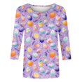 thumbnail image 4 of UPPADA Bunny T-Shirts de Pâques pour Femmes Lapin Oeuf Imprimé T-Shirts Manches 3/4 Col Rond T-Shirts d'Été Décontractés Mignons T-Shirts Graphiques Chandail Confortable Haut Violet,TG, 4 of 5