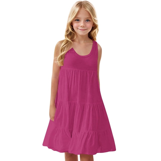 RXIRUCGD 2025 Vêtements d'Été pour Enfants Robe Décontractée Mignonne à Manches Courtes et Col Rond pour Enfants et Filles
