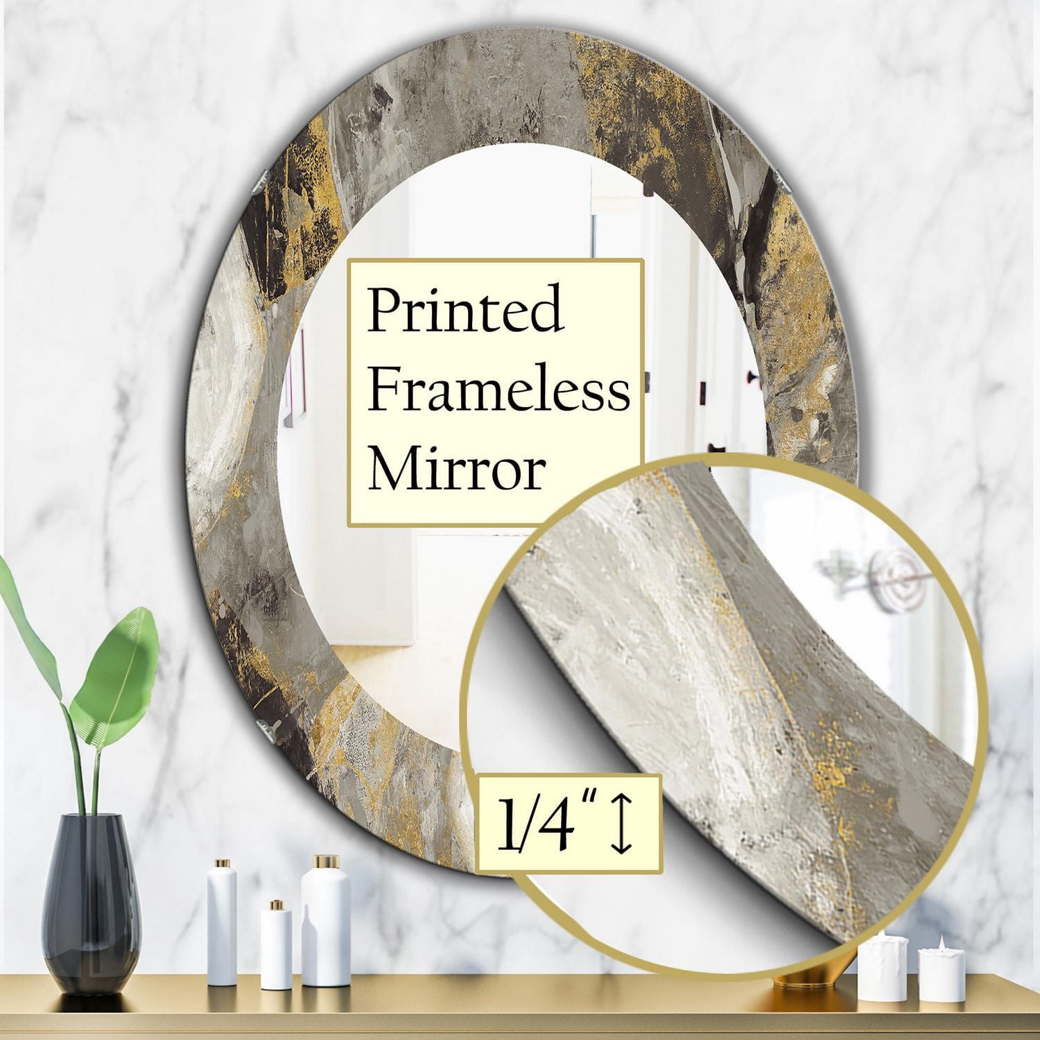 Designart 'Painted Gold Stone' Miroir Traditionnel - Miroir Mural Ovale ou Rond - 24x36