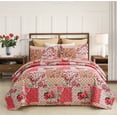 thumbnail image 1 of JML Quilt Set 3 Piece, Embossed Bedspread Bedding Set With 2 Shams, Queen, Pink & Green, 1 of 6