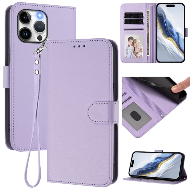 GANGXUN Wallet Case for iPhone 13 Pro Max – Magnetic Closure, RFID Blocking, Wrist Strap, Wireless Charging Compatible