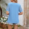 thumbnail image 4 of Yanlir Women's Fashion Spring Summer Solid Color Round Neck Short Sleeve Lace Patchwork Loose T-Shirt Summer Tops(Sky Blue,XL), 4 of 7