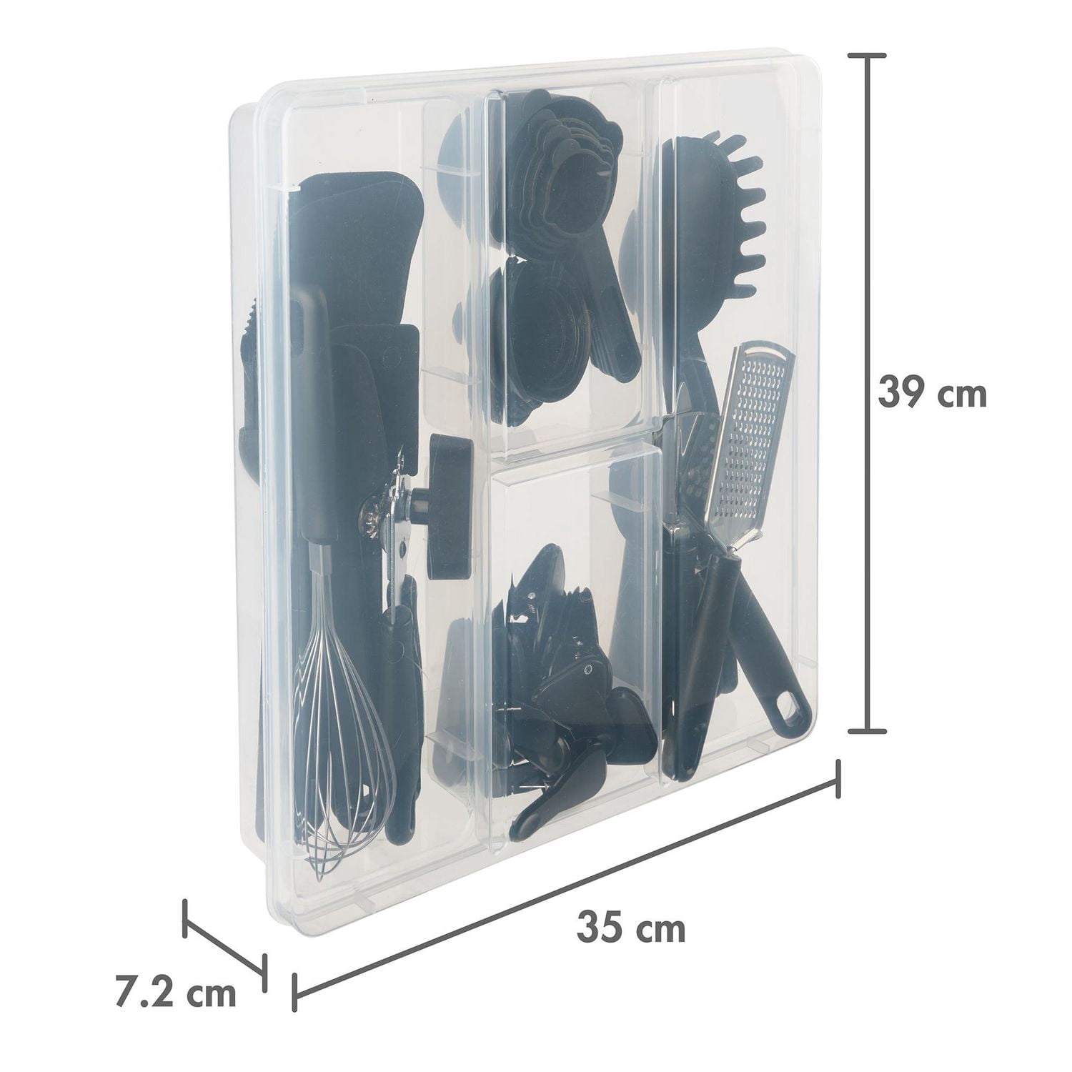 Ensemble 36 pc d'ustensiles pour cuisine Mainstays avec plateau de rangement, noir et transparent
