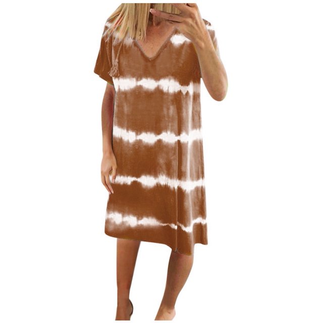 TJAZFJPA Robes de Soirée Mode Été Décontractée Grande Taille Ample et Confortable Col en V Rayé Imprimé Sans Manches Robe Bleue Robe de Plage Été pour Femmes