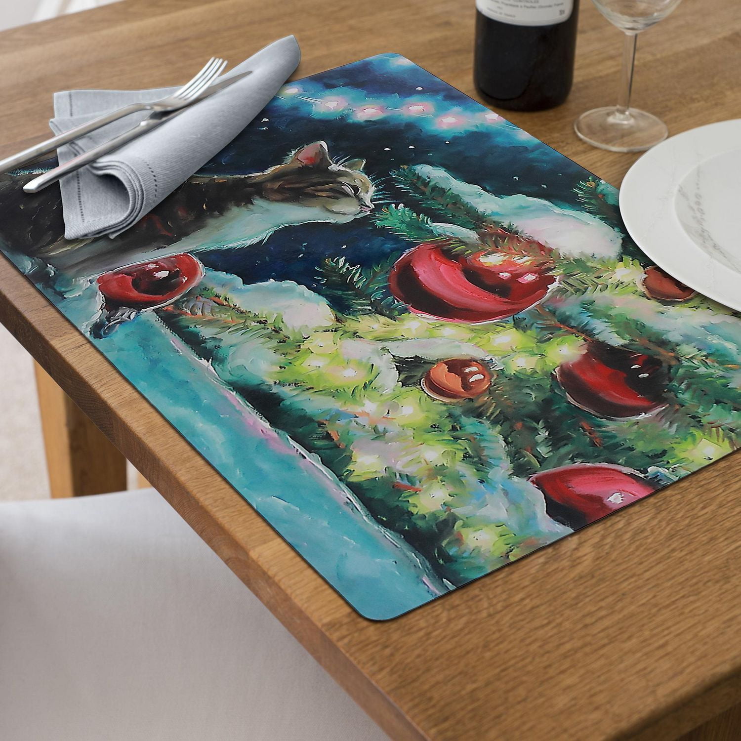 Set De Table En Plastique Chat De Nuit - Lot De 12