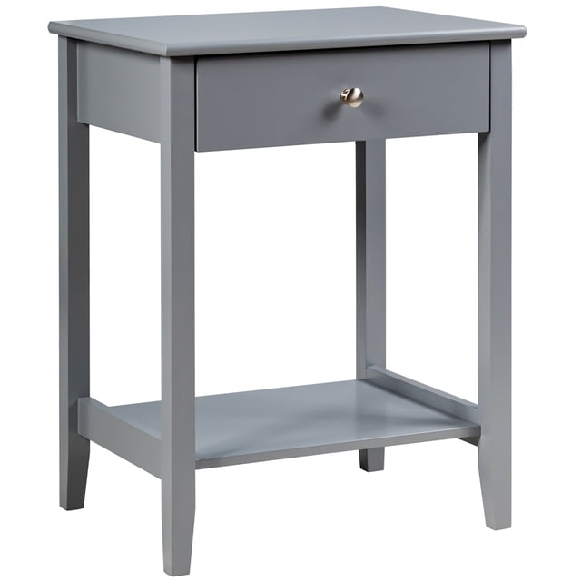 Costway Table de Chevet en Gris au design compact avec Plateau Spacieux, Tiroir Coulissant avec Poignée Ronde en Métal et Tablette de Rangement Inférieure. Fabriquée en MDF durable et Pieds en Pin Massif, Elle Est Idéale comme Table de Chevet Ou Meuble de Rangement pour Chambres, Salons Ou Entrées, Spécialement dans les Petits Espaces.