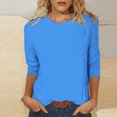 thumbnail image 1 of Blouses pour Femmes Hauts Décontractés pour Femmes Couleur Unie Col Rond Manches Trois Quarts Blouse, 1 of 1