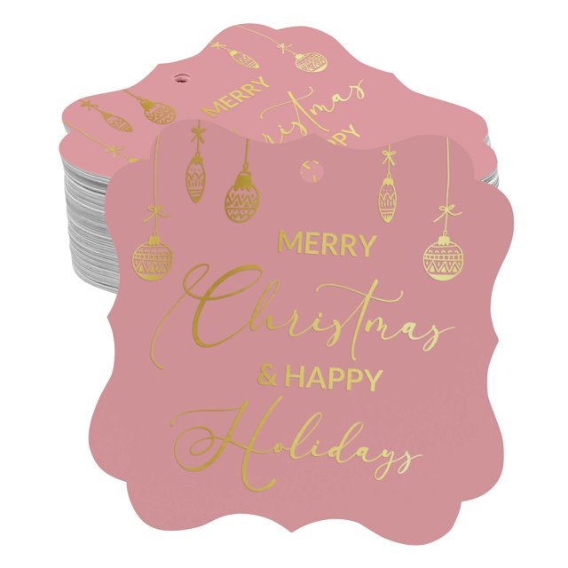 Inkdotpot Pack Of 50 Real Gold Foil Bracket Shape Paper Tags Merry Christmas & Happy Text Favor Hang Tags