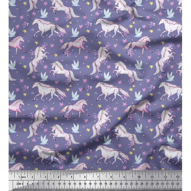 Soimoi Velvet Fabric Dot,Star & Unicorn Animal Fabric Prints By Yard 58 Inch Wide
