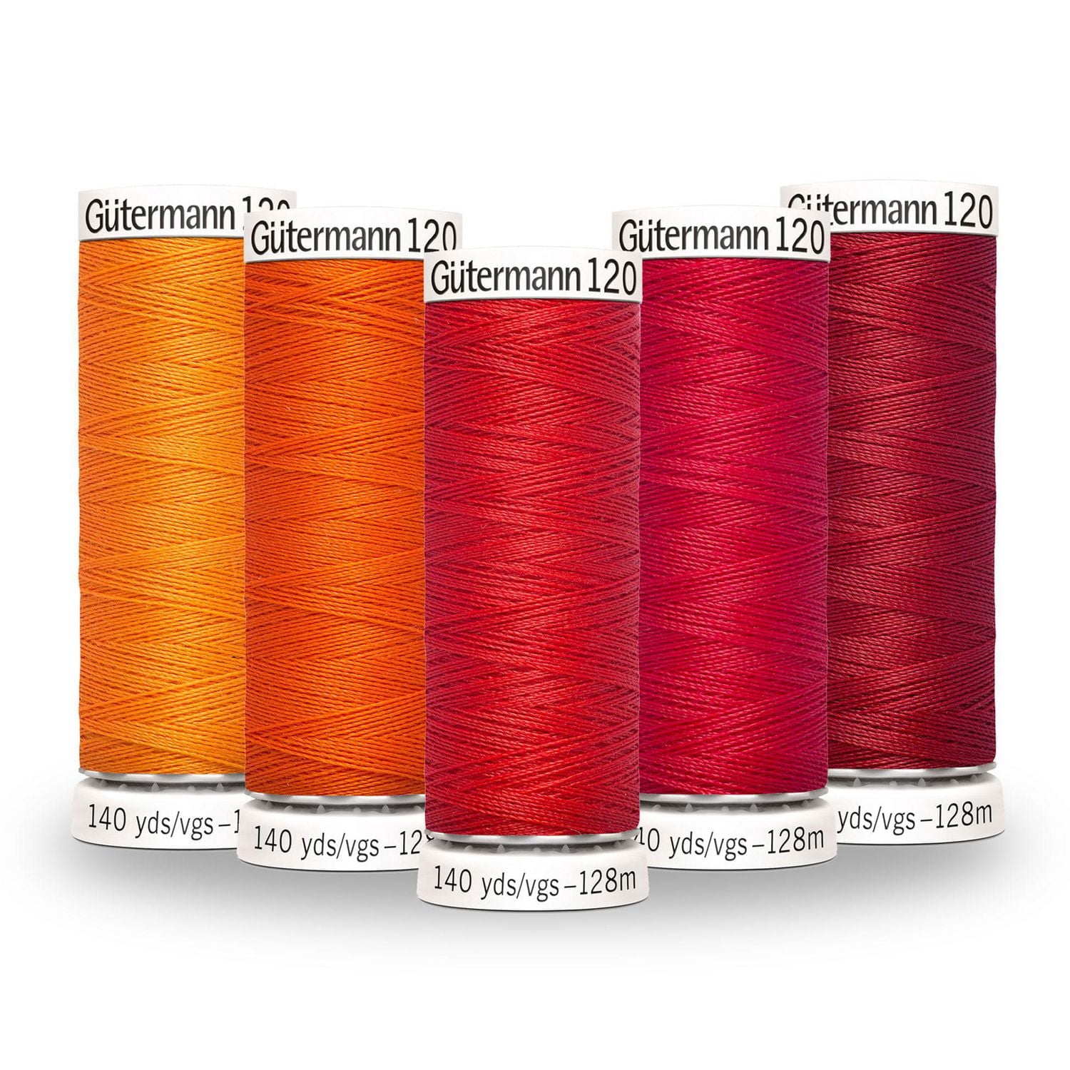 GÜTERMANN Sew-All Polyester Thread No. 120 Colour Gradient 5-Pack, Orange, 128 m (140 yd)