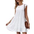 thumbnail image 1 of Faithtur Women Casual Pleated Dress, Adults Spring Solid Color Round Neck Short Sleeve One-piece, 1 of 5