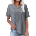 thumbnail image 1 of Besolor T-Shirts en Coton et Lin pour Femmes Col Rond Manches Courtes Hauts Boho Brodés Décontractés Blouse d'Été Ample, 1 of 6