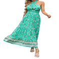 thumbnail image 3 of Women‘s Summer Crossover Halter Neck Sleeveless Plaid Cut Out Backless Flowy A Line Maxi Dress Pink XL, 3 of 7