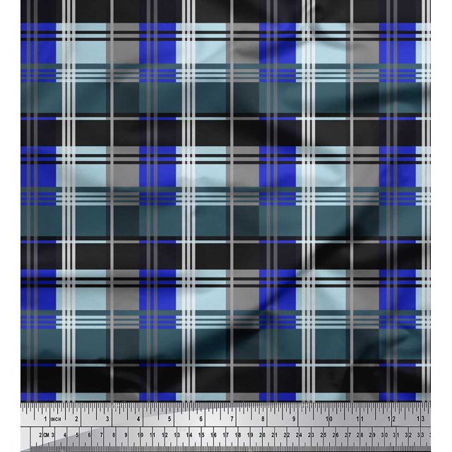 Soimoi BluePolyester Georgette Fabric Check Check Printed Fabric 1 Yard 42 Inch Wide
