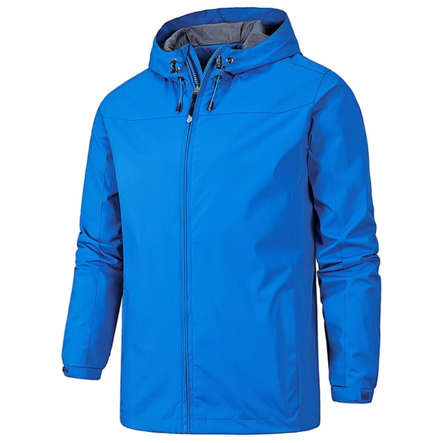MAWCLOS Men's Lightweight Long Sleeve Hooded Jacket Work Drawstring Windbreaker Blue XL