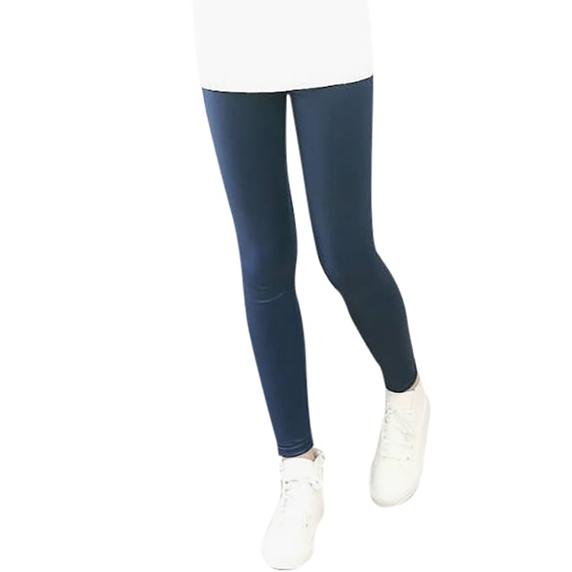 Girls Solid Stretchy Faux Leather Leggings - Polyester-Spandex, Dance/Running Tights - 2-12 Years, Machine Wash