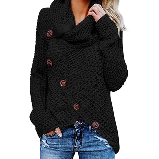 Chandails Femmes Chauds Chandails Asymétriques Tricotés Cols Roulés Unis Cache-Cœur Tricotés Manches Longues Chemises Hauts Décontractés S