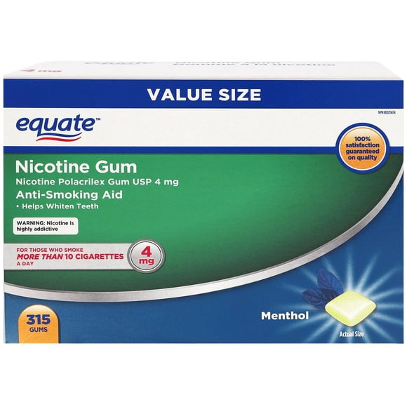 Equate Nicotine Gum, Menthol, 4mg