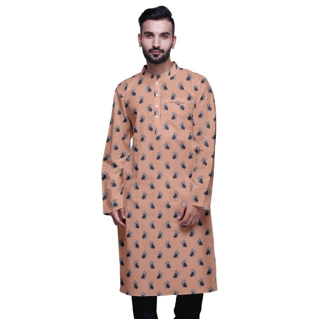 Atasi Kurta Imprimé pour Hommes Col Mandarin Popeline de Coton Kurta Chemise Décontractée
