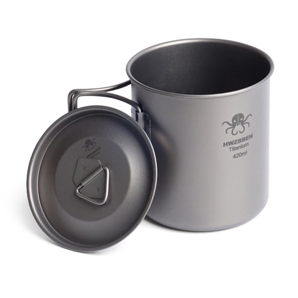 Tasse en Titane 420 ml avec Poignées Pliables, Tasse d'Eau Légère pour la Randonnée, le Camping, la Pêche