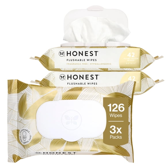 The Honest Company Flushable Wipes for Sensitive Skin, Gilded Wings, 126 Count