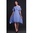 thumbnail image 2 of Bimba Robe Midi à Épaules Dénudées pour Femmes, Tunique de Fête, Manches Volantées, Imprimé Feuilles Bleues - XXX-Large, 2 of 6