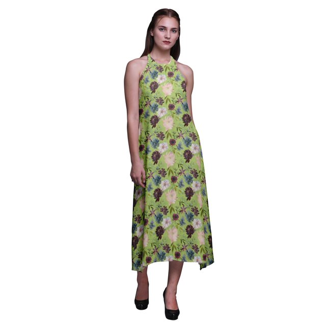 Bimba Robe de Plage Longue Dos Nu à Col Licou Imprimée Florale pour Femme - X-Grand