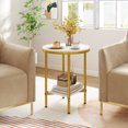 thumbnail image 4 of Gymax 2-Tier Round Side Table Set of 2 16'' Faux Marble End Table w/ Storage Shelf, 4 of 9