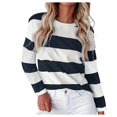 thumbnail image 1 of WEIYLL Tshirt for Women Long Sleeve Striped Crew Neck Color Block Black Tees Sizes M, 1 of 5