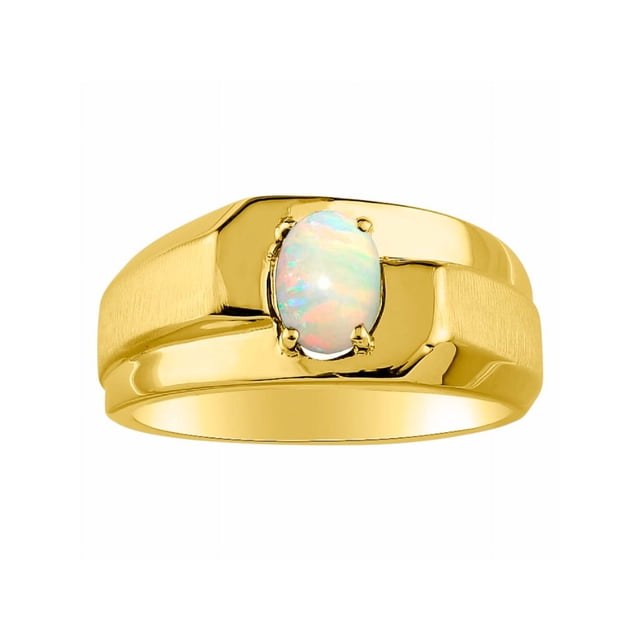 RYLOS Men's Rings 14K Yellow Gold Ring Classic Solitaire 7X5MM Oval Shape Gemstone Designer Band Opal African October Birthstone Rings For Men Size 8