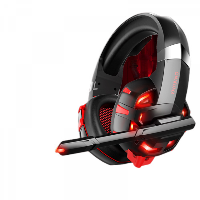 Gaming Headset PS4 Wired Gaming Headset 360° Adjustable Noise Cancelling Microphone, LED Lights and Over-Ear Memory Earmuffs for PC, Laptop, Tablet, iPad, Computer Black Red
