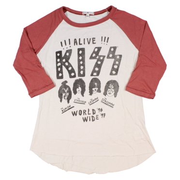 KISS Women's Alive World Wide 3/4 Sleeve Vintage Wash Raglan T-Shirt, Large
