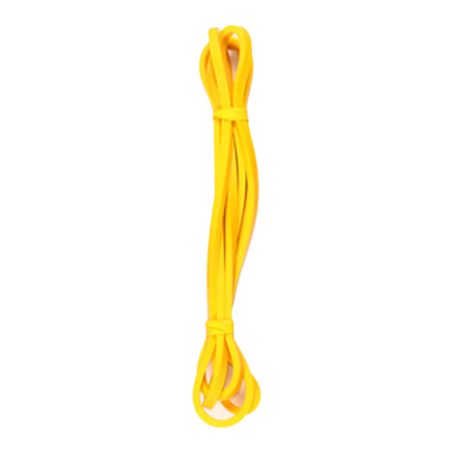 Elastic band resistance band by LEINING in a bright yellow color, made from durable latex with no bonding, molding, or seams. Designed for versatile workouts, including strength training, mobility improvement, and assisted pull-ups. Suitable for beginners and advanced users, with progressive resistance levels for challenging exercises.